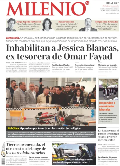 Portada de Milenio Hidalgo del martes, 27 de enero de 2026