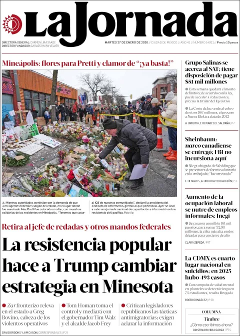 Portada de La Jornada del martes, 27 de enero de 2026