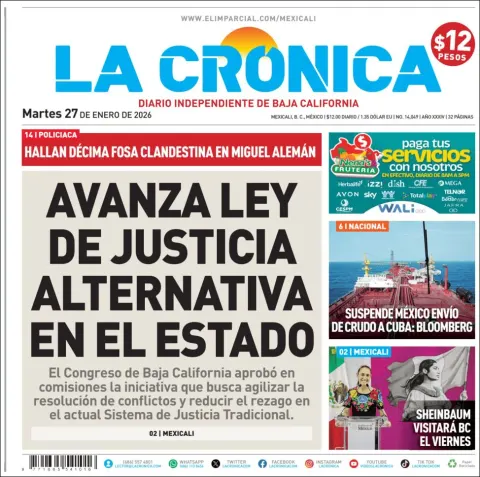 Portada de La Cronica del martes, 27 de enero de 2026