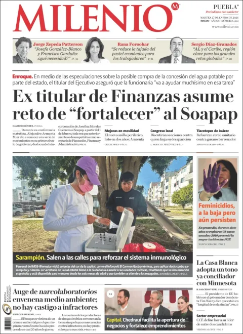 Portada de Milenio Puebla del martes, 27 de enero de 2026