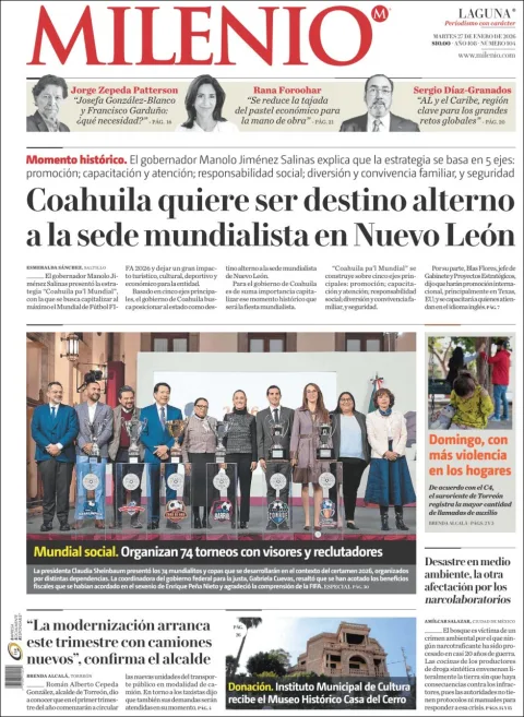 Portada de Milenio Laguna del martes, 27 de enero de 2026