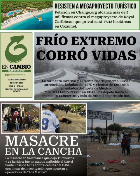 Portada de En Cambio - Quintana Roo (portada) del martes, 27 de enero de 2026