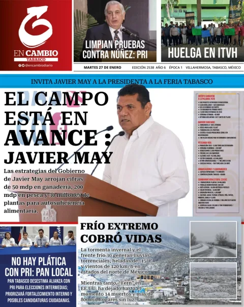 Portada de En Cambio - Tabasco (portada) del martes, 27 de enero de 2026