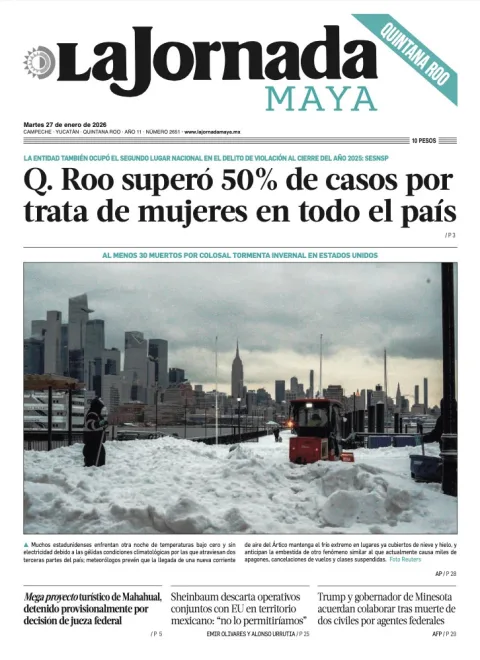 Portada de La Jornada Maya Quintana Roo del martes, 27 de enero de 2026