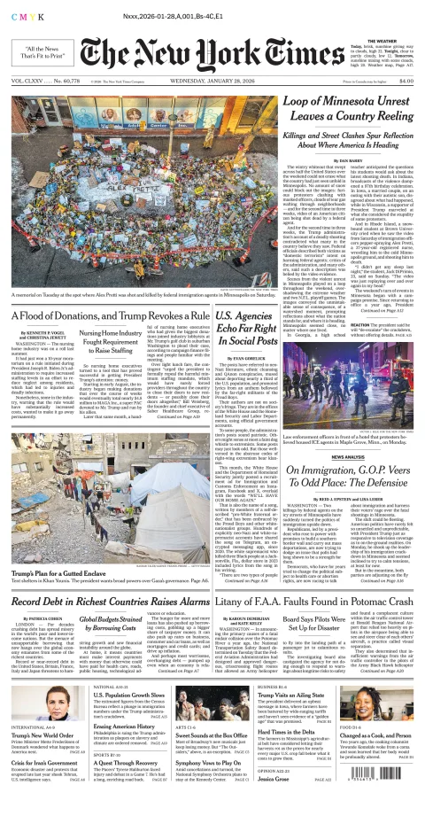 Portada de The New York Times (new York) del miércoles, 28 de enero de 2026
