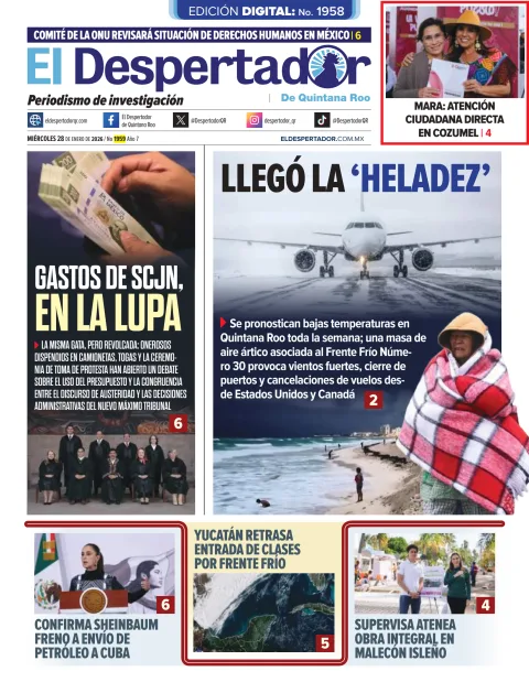 Portada de El Despertador de Quintana Roo del miércoles, 28 de enero de 2026