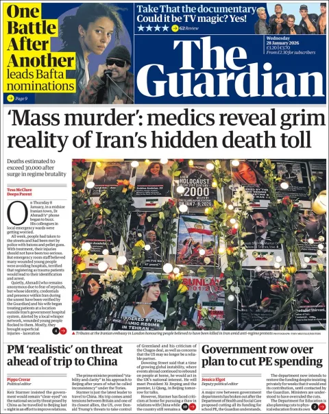 Portada de The Guardian (reino Unido) del miércoles, 28 de enero de 2026