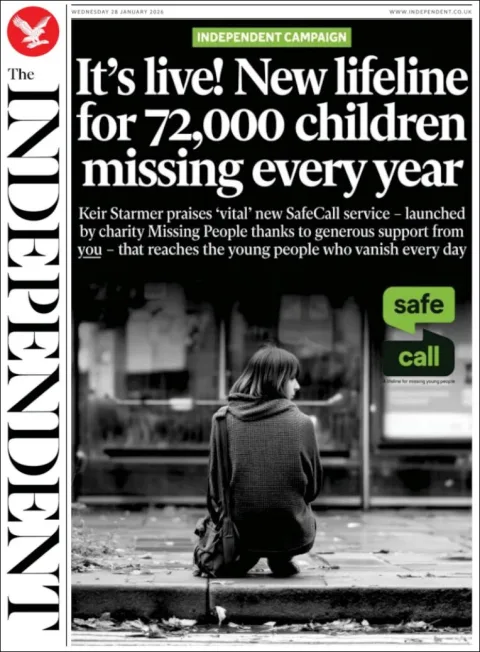 Portada de The Independent del miércoles, 28 de enero de 2026