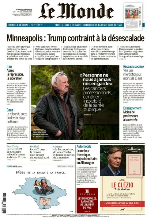 Portada de Le Monde del miércoles, 28 de enero de 2026