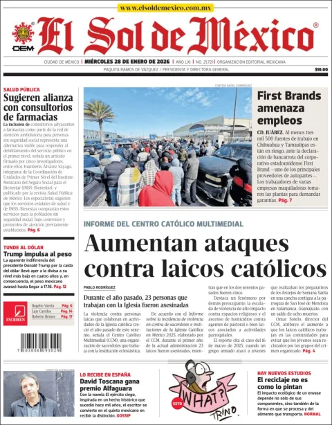 Portada de El Sol de Mexico del miércoles, 28 de enero de 2026