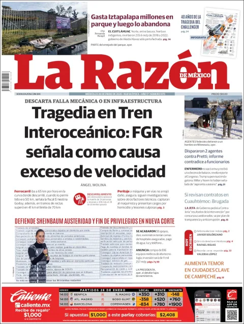 Portada de La Razon del miércoles, 28 de enero de 2026
