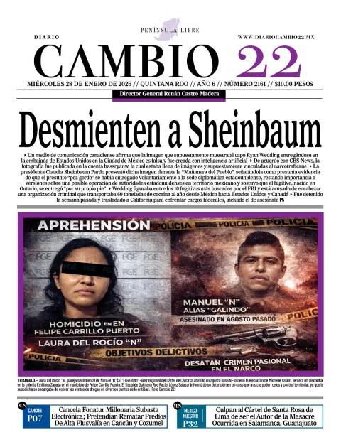 Portada de Diario Cambio 22 (portada) del miércoles, 28 de enero de 2026