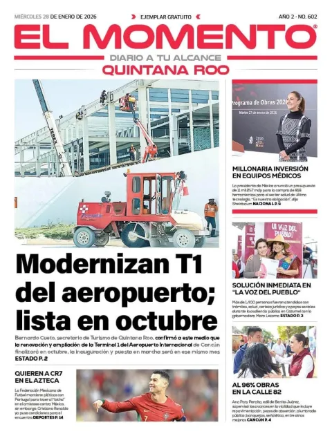 Portada de El Momento Quintana Roo del miércoles, 28 de enero de 2026