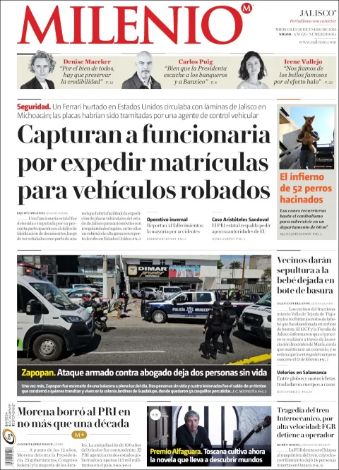 Portada de Milenio Jalisco del miércoles, 28 de enero de 2026