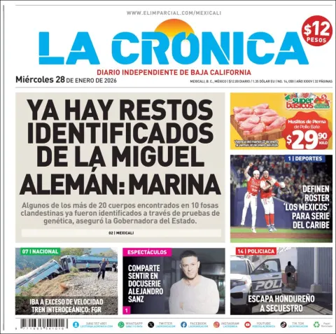 Portada de La Cronica del miércoles, 28 de enero de 2026