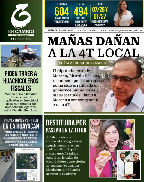 Portada de En Cambio - Quintana Roo (contraportada) del miércoles, 28 de enero de 2026