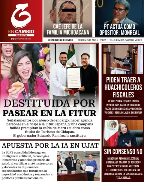 Portada de En Cambio - Tabasco (contraportada) del miércoles, 28 de enero de 2026