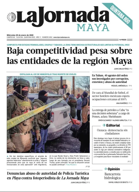 Portada de La Jornada Maya Quintana Roo del miércoles, 28 de enero de 2026