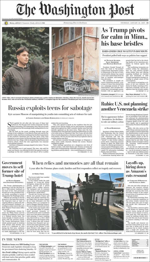 Portada de The Washington Post del jueves, 29 de enero de 2026