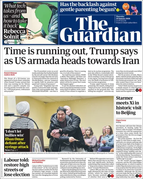 Portada de The Guardian (reino Unido) del jueves, 29 de enero de 2026