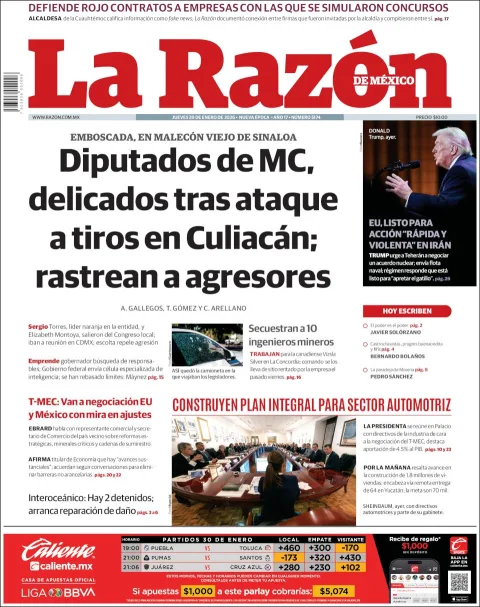 Portada de La Razon del jueves, 29 de enero de 2026