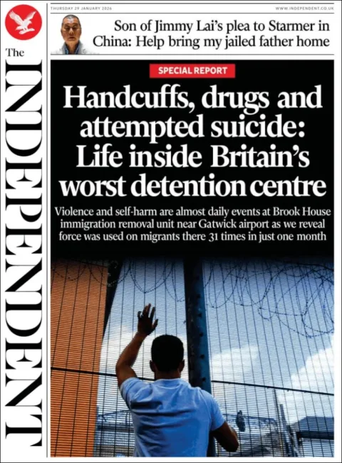 Portada de The Independent del jueves, 29 de enero de 2026