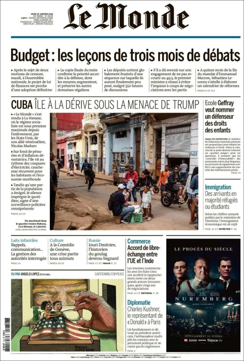 Portada de Le Monde del jueves, 29 de enero de 2026