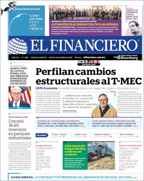 Portada de El Financiero del jueves, 29 de enero de 2026