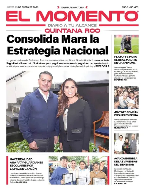 Portada de El Momento Quintana Roo del jueves, 29 de enero de 2026