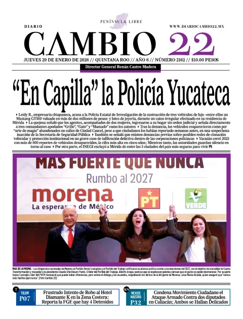 Portada de Diario Cambio 22 (portada) del jueves, 29 de enero de 2026