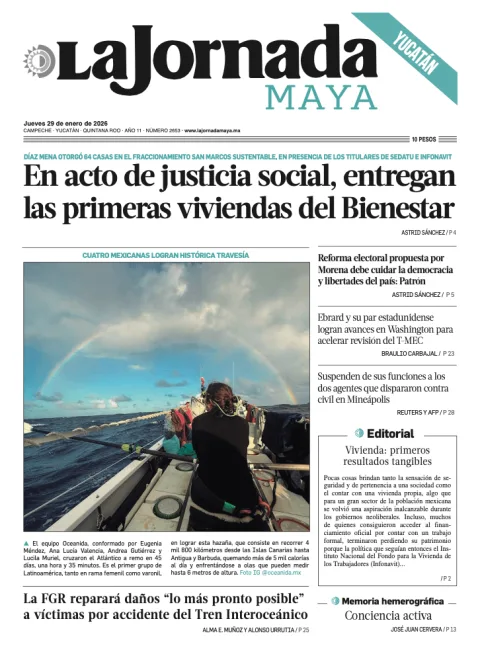 Portada de La Jornada Maya Yucatán del jueves, 29 de enero de 2026