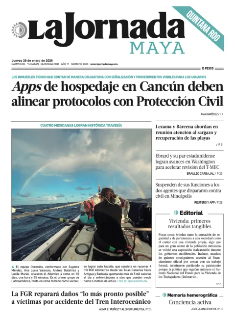 Portada de La Jornada Maya Quintana Roo del jueves, 29 de enero de 2026