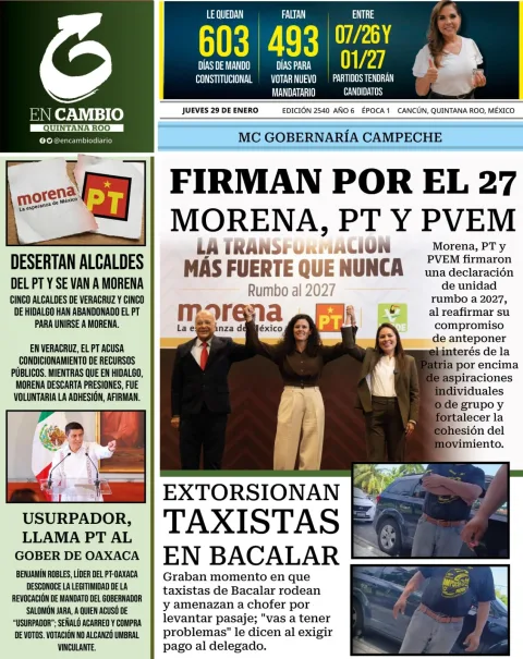 Portada de En Cambio - Quintana Roo (contraportada) del jueves, 29 de enero de 2026
