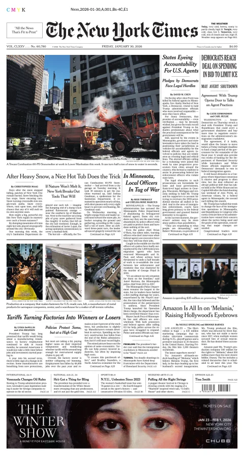 Portada de The New York Times (new York) del viernes, 30 de enero de 2026