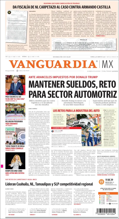 Portada de Vanguardia del viernes, 30 de enero de 2026