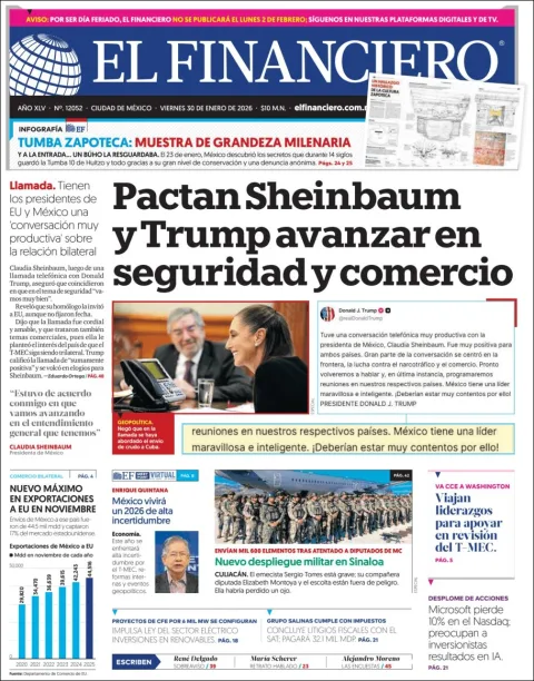 Portada de El Financiero del viernes, 30 de enero de 2026