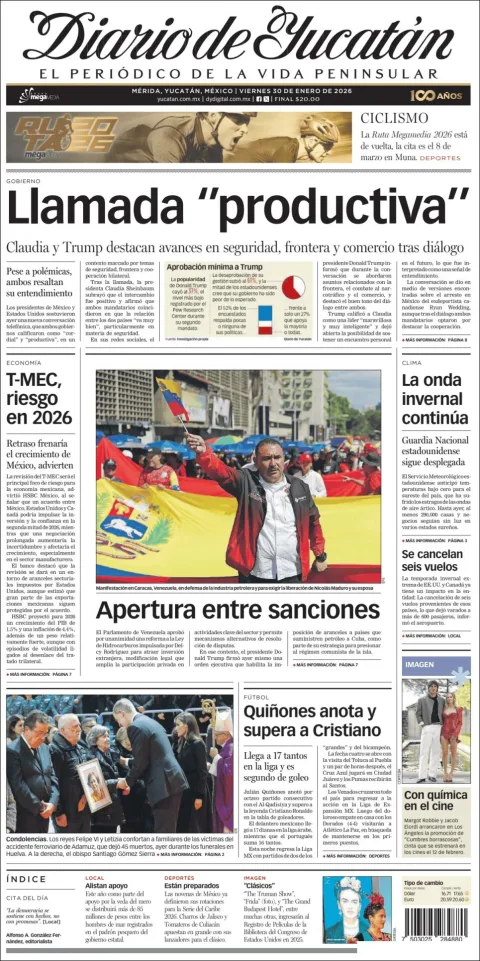 Portada de Diario de Yucatán del viernes, 30 de enero de 2026