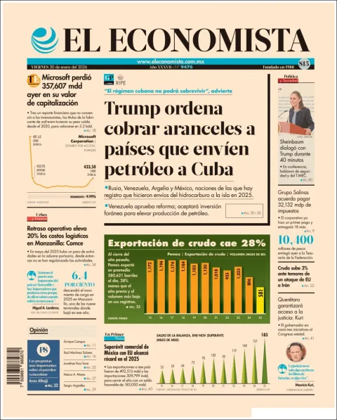 Portada de El Economista del viernes, 30 de enero de 2026