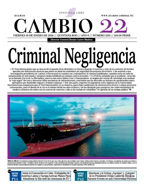 Portada de Diario Cambio 22 (contraportada) del viernes, 30 de enero de 2026