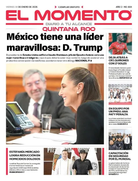 Portada de El Momento Quintana Roo del viernes, 30 de enero de 2026