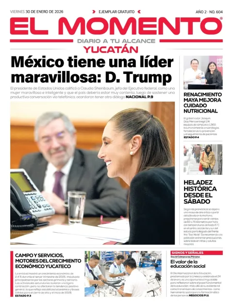 Portada de El Momento Yucatan del viernes, 30 de enero de 2026