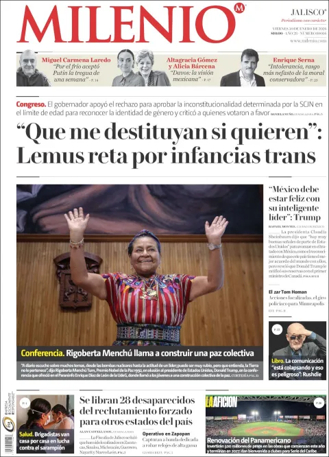 Portada de Milenio Jalisco del viernes, 30 de enero de 2026