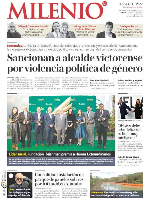 Portada de Milenio Tamaulipas del viernes, 30 de enero de 2026