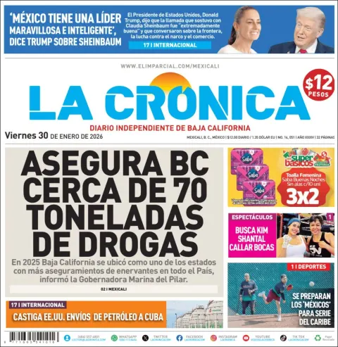 Portada de La Cronica del viernes, 30 de enero de 2026