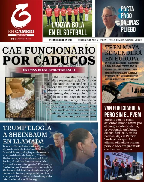 Portada de En Cambio - Tabasco (contraportada) del viernes, 30 de enero de 2026