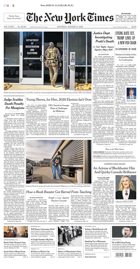 Portada de The New York Times (new York) del sábado, 31 de enero de 2026
