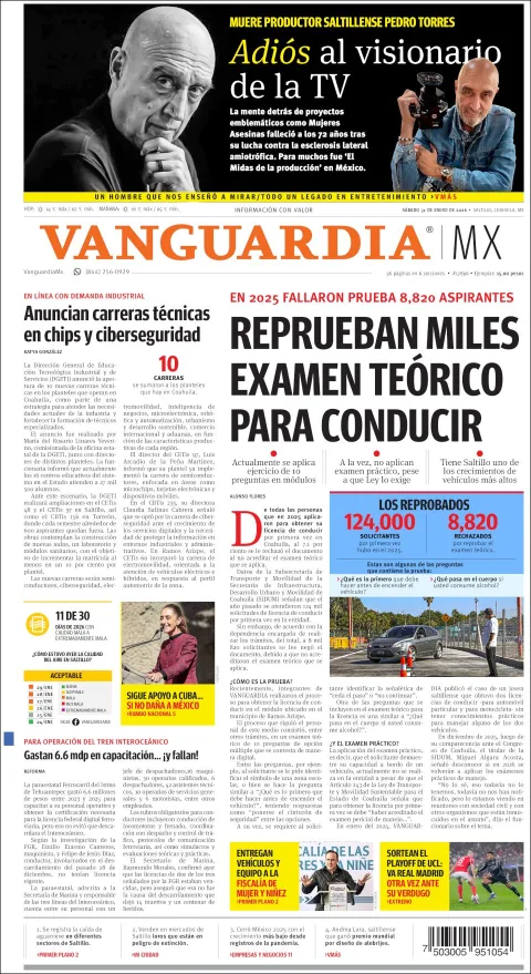 Portada de Vanguardia del sábado, 31 de enero de 2026
