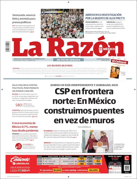 Portada de La Razon del sábado, 31 de enero de 2026