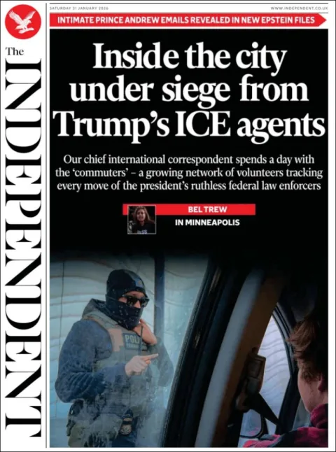 Portada de The Independent del sábado, 31 de enero de 2026