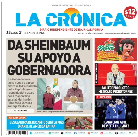 Portada de La Cronica del sábado, 31 de enero de 2026